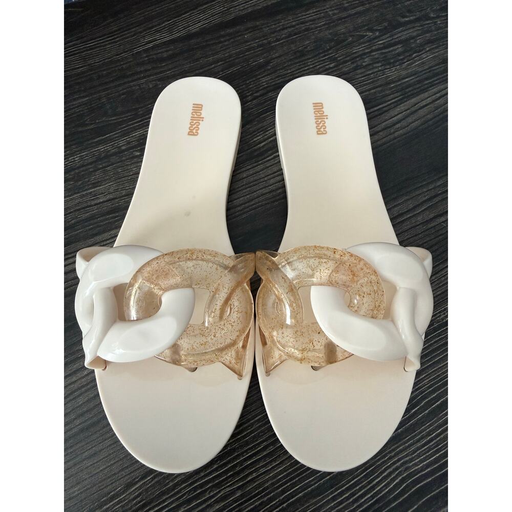 Melissa Jelly Chain Beige and Sparkle Flip Flop Sz. 10